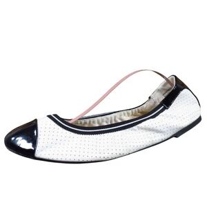 Dexflex Comfort Claire Ballet Flats Women's 8.5 White Black Faux Leather Casual